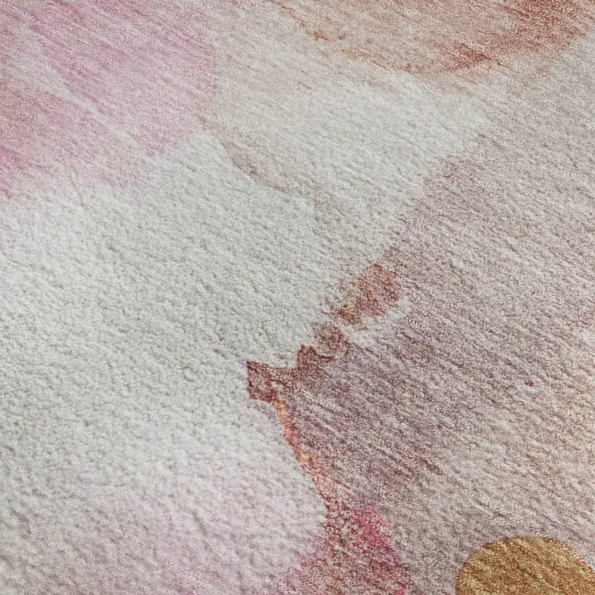 Pink And Ivory Abstract Washable Area Rug With UV Protection Photo 4
