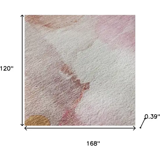 Pink And Ivory Abstract Washable Area Rug With UV Protection Photo 9