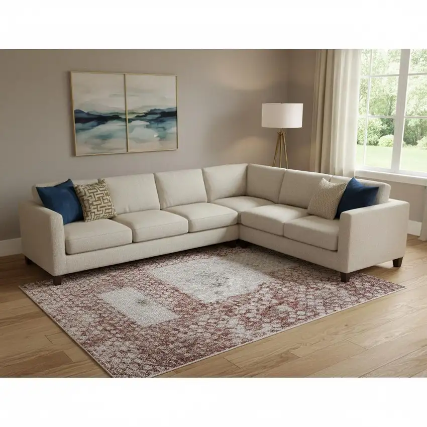 Pink And Ivory Abstract Washable Area Rug With UV Protection Photo 2