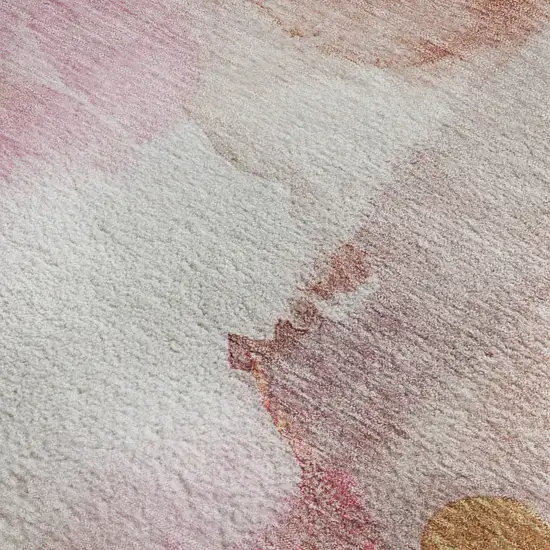 Pink And Ivory Abstract Washable Area Rug With UV Protection Photo 4