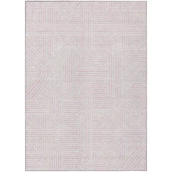 Pink And Ivory Abstract Washable Indoor Outdoor Area Rug Photo 2