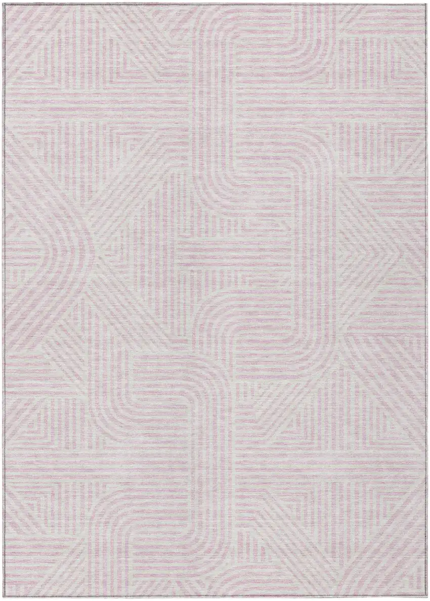 Pink And Ivory Abstract Washable Indoor Outdoor Area Rug Photo 2