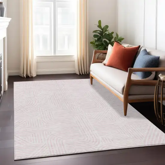 Pink And Ivory Abstract Washable Indoor Outdoor Area Rug Photo 9