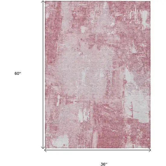 Pink And Ivory Abstract Washable Indoor Outdoor Area Rug Photo 3