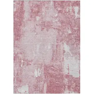Photo of Pink And Ivory Abstract Washable Indoor Outdoor Area Rug