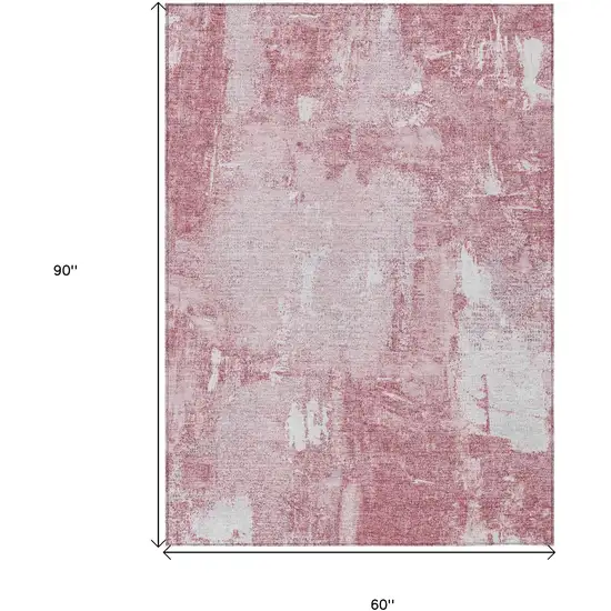Pink And Ivory Abstract Washable Indoor Outdoor Area Rug Photo 3