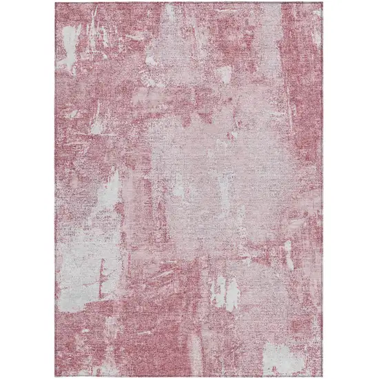 Pink And Ivory Abstract Washable Indoor Outdoor Area Rug Photo 6