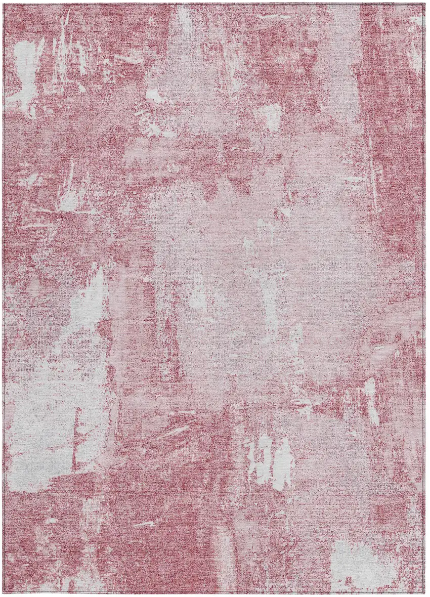 Pink And Ivory Abstract Washable Indoor Outdoor Area Rug Photo 6