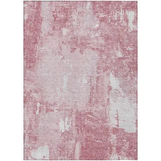 Pink And Ivory Abstract Washable Indoor Outdoor Area Rug Photo 2