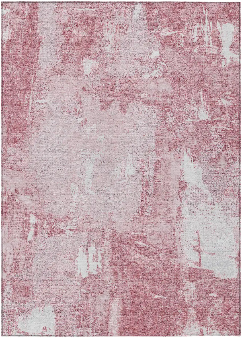 Pink And Ivory Abstract Washable Indoor Outdoor Area Rug Photo 2