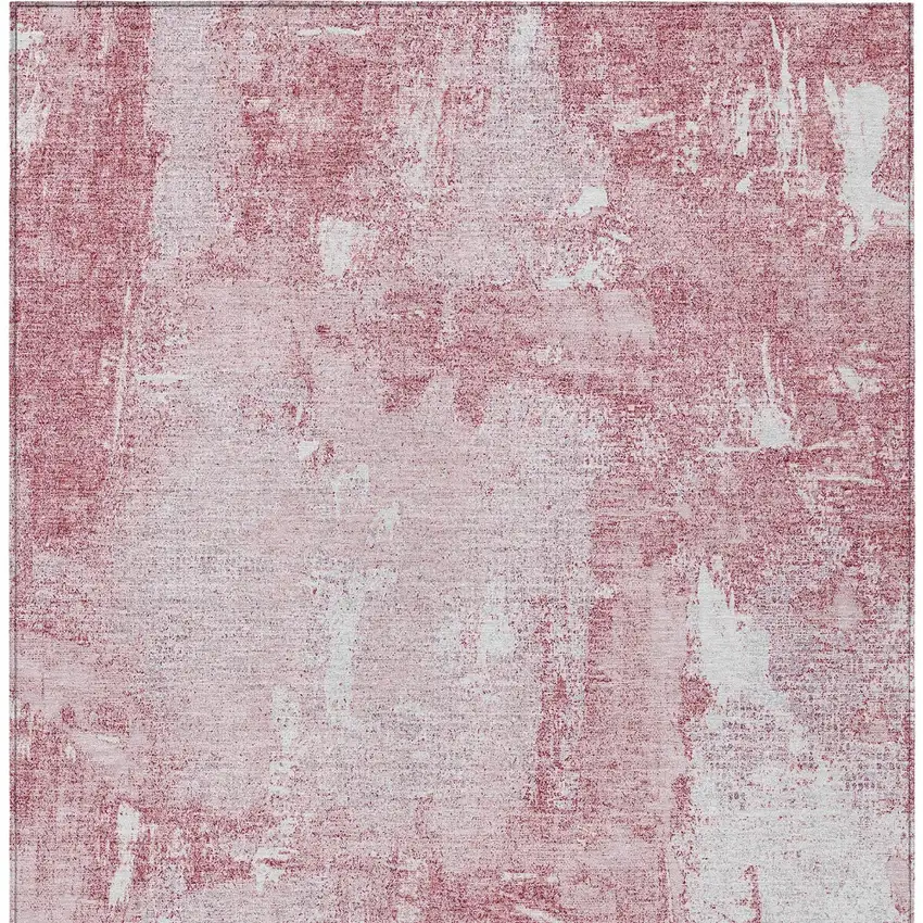 Pink And Ivory Abstract Washable Indoor Outdoor Area Rug Photo 5