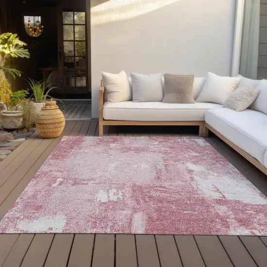 Pink And Ivory Abstract Washable Indoor Outdoor Area Rug Photo 7