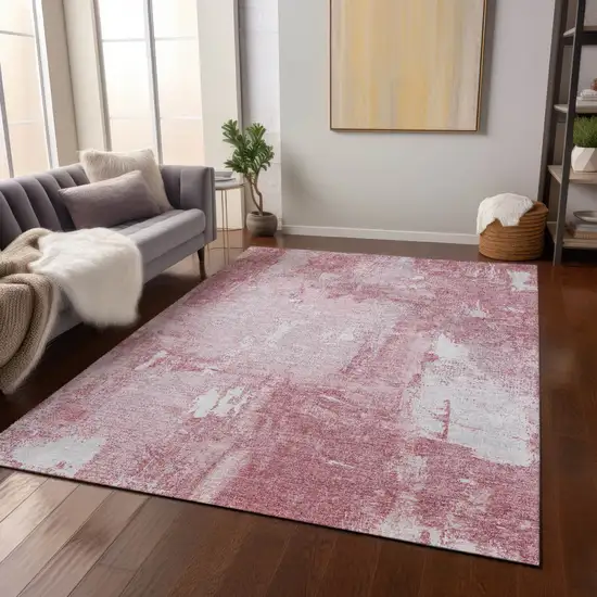 Pink And Ivory Abstract Washable Indoor Outdoor Area Rug Photo 8