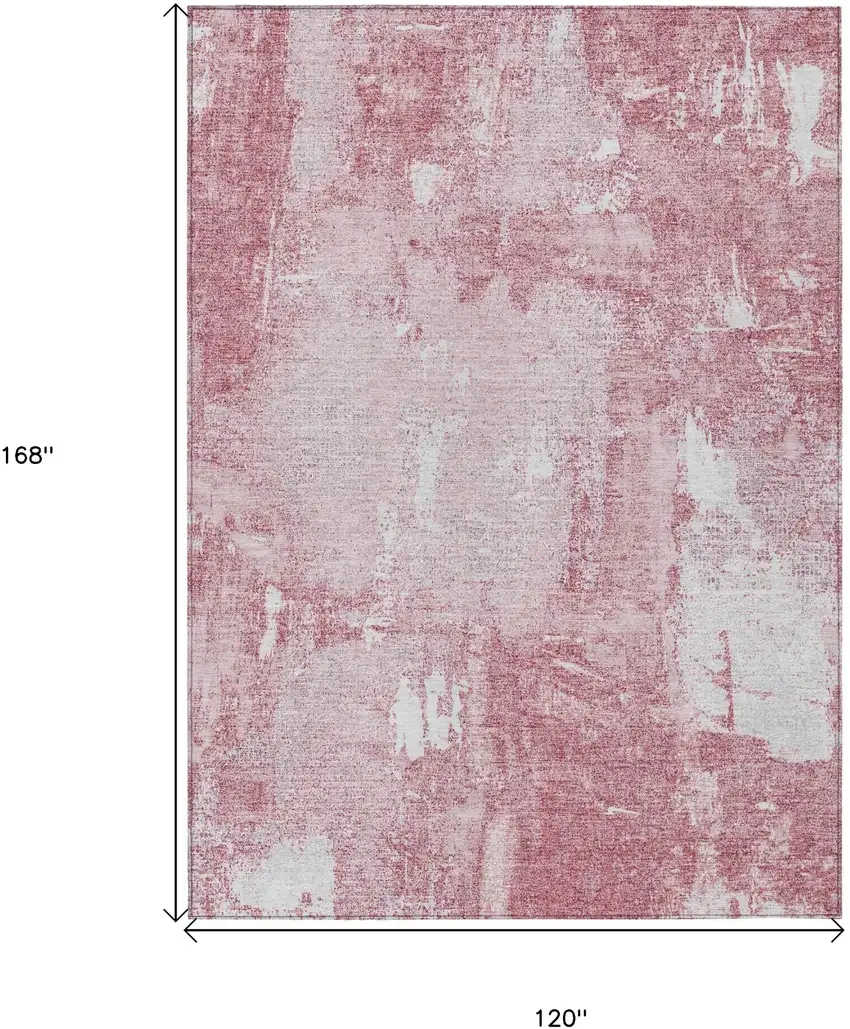 Pink And Ivory Abstract Washable Indoor Outdoor Area Rug Photo 3