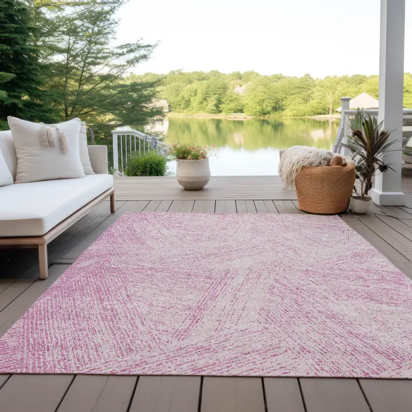 Pink And Ivory Abstract Washable Indoor Outdoor Area Rug Photo 9