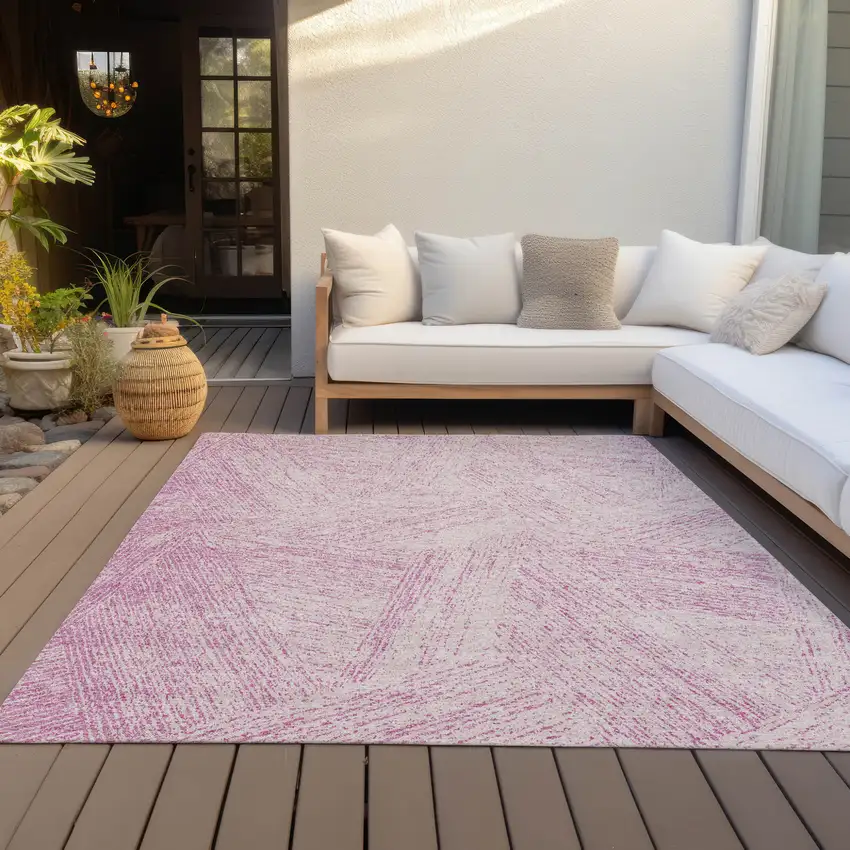 Pink And Ivory Abstract Washable Indoor Outdoor Area Rug Photo 7