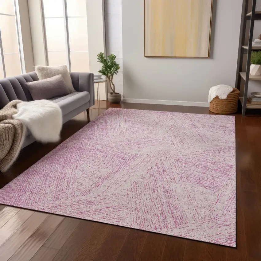 Pink And Ivory Abstract Washable Indoor Outdoor Area Rug Photo 8