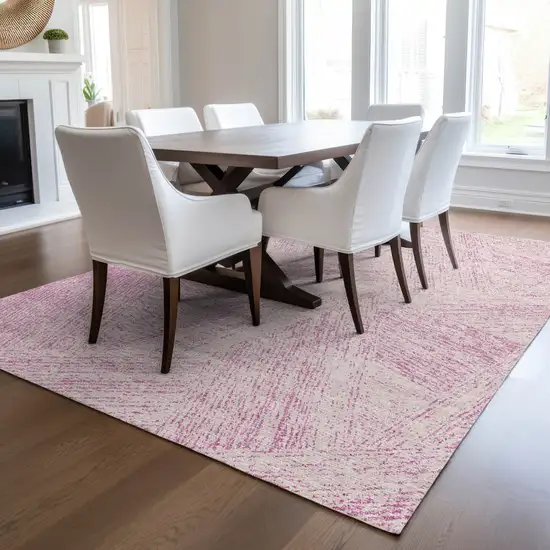 Pink And Ivory Abstract Washable Indoor Outdoor Area Rug Photo 9