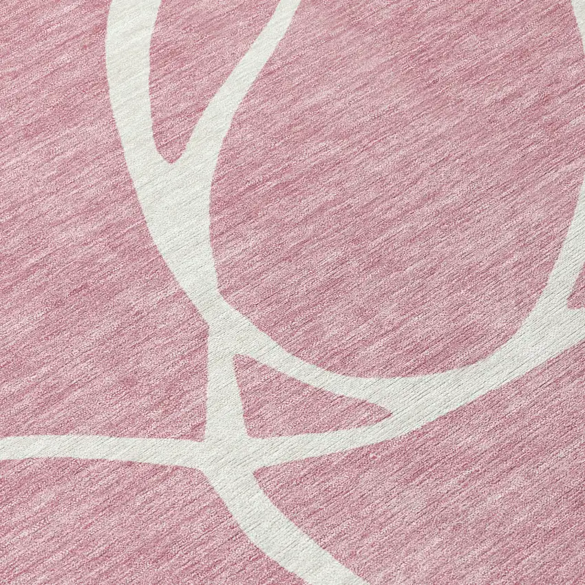 Pink And Ivory Abstract Washable Indoor Outdoor Area Rug Photo 5