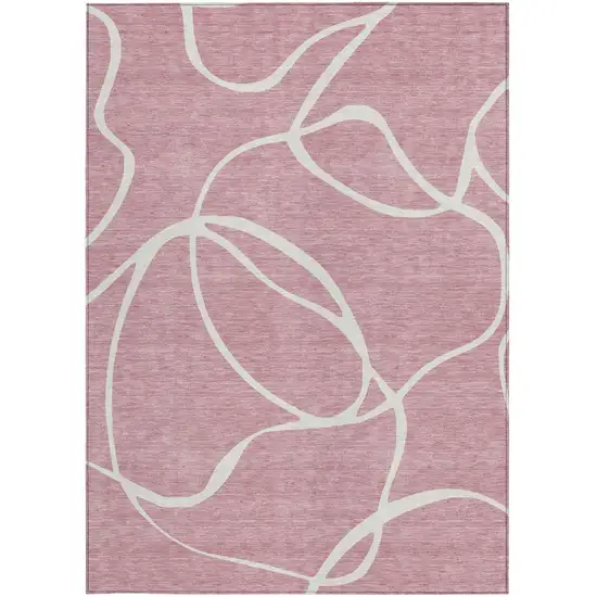Pink And Ivory Abstract Washable Indoor Outdoor Area Rug Photo 6