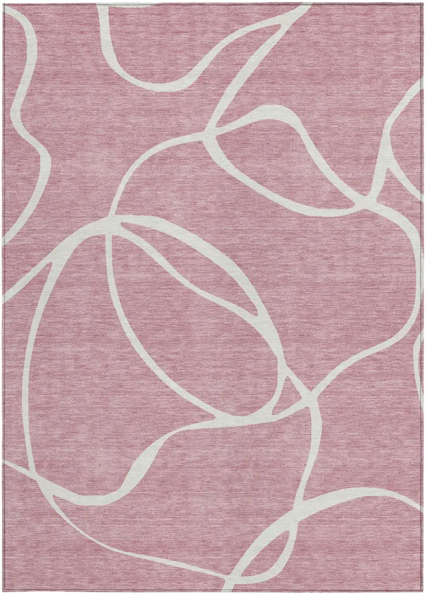 Pink And Ivory Abstract Washable Indoor Outdoor Area Rug Photo 6