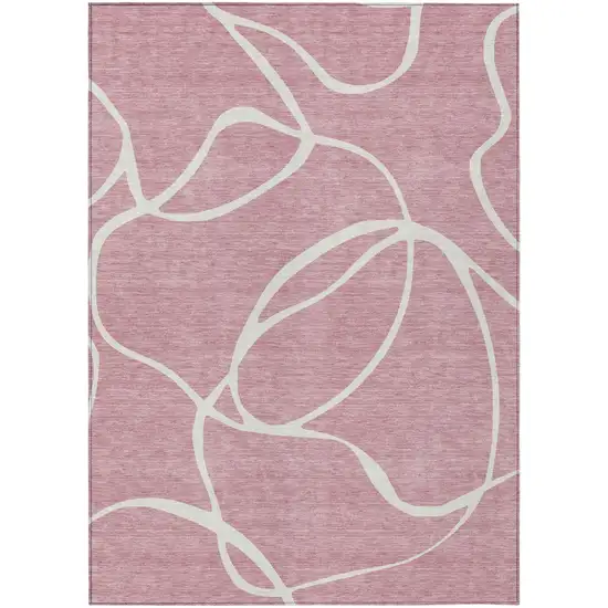 Pink And Ivory Abstract Washable Indoor Outdoor Area Rug Photo 2