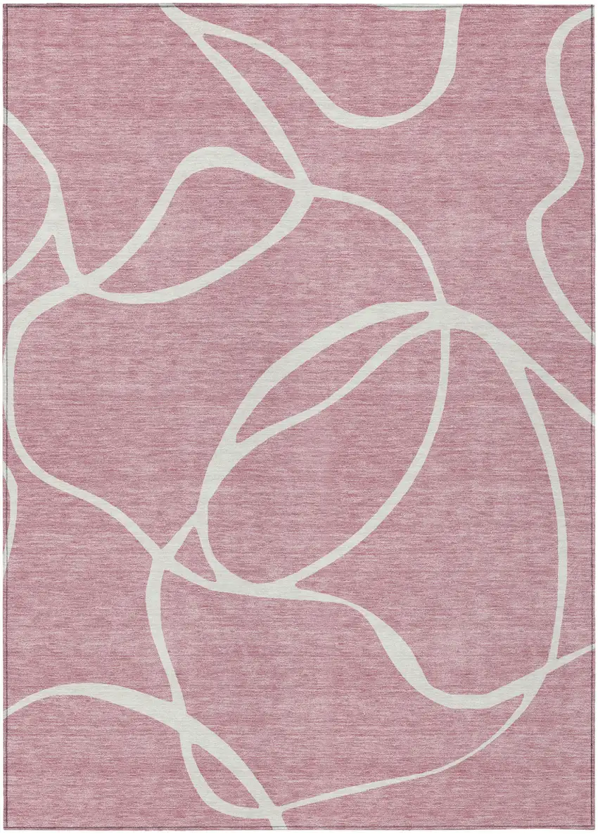 Pink And Ivory Abstract Washable Indoor Outdoor Area Rug Photo 2