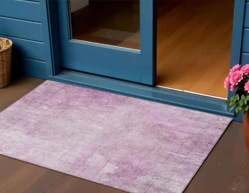 Pink And Ivory Abstract Washable Indoor Outdoor Area Rug Photo 2