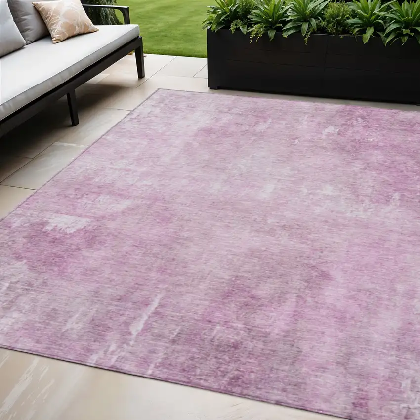 Pink And Ivory Abstract Washable Indoor Outdoor Area Rug Photo 2