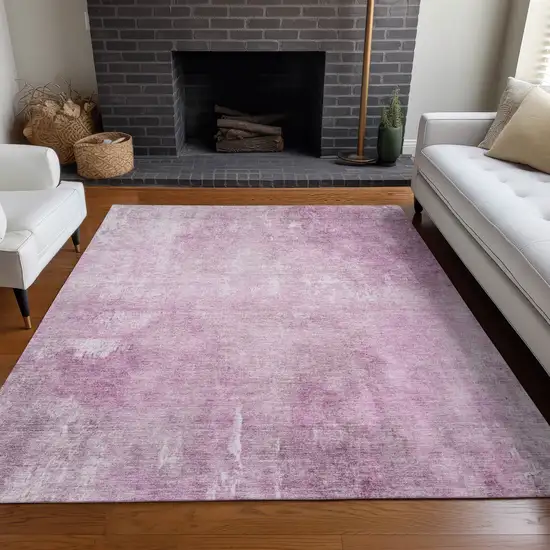 Pink And Ivory Abstract Washable Indoor Outdoor Area Rug Photo 7