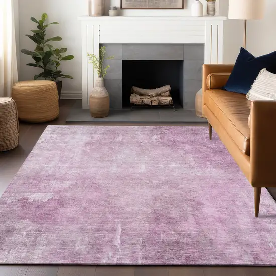 Pink And Ivory Abstract Washable Indoor Outdoor Area Rug Photo 6