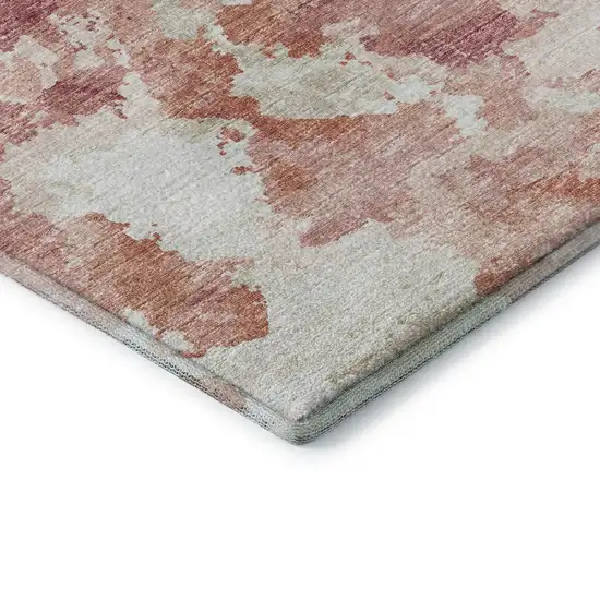 Pink And Ivory Abstract Washable Indoor Outdoor Area Rug Photo 6