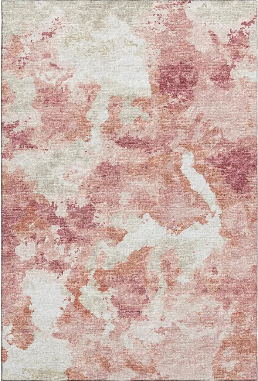 Pink And Ivory Abstract Washable Indoor Outdoor Area Rug Photo 2