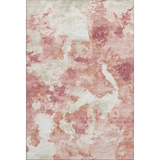 Pink And Ivory Abstract Washable Indoor Outdoor Area Rug Photo 2