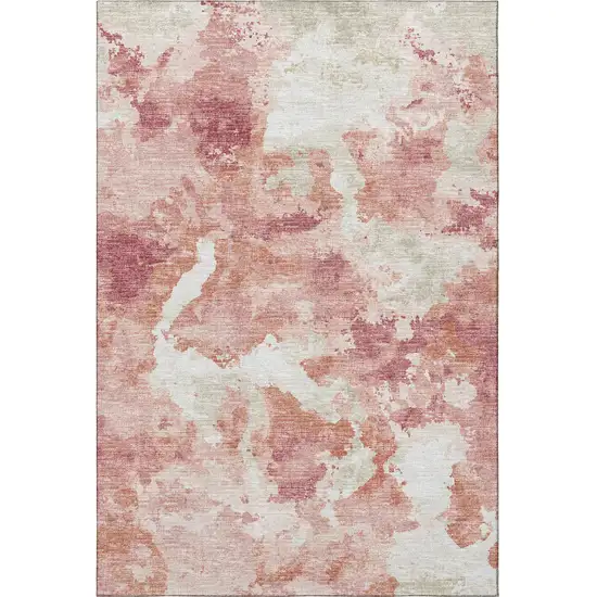 Pink And Ivory Abstract Washable Indoor Outdoor Area Rug Photo 4