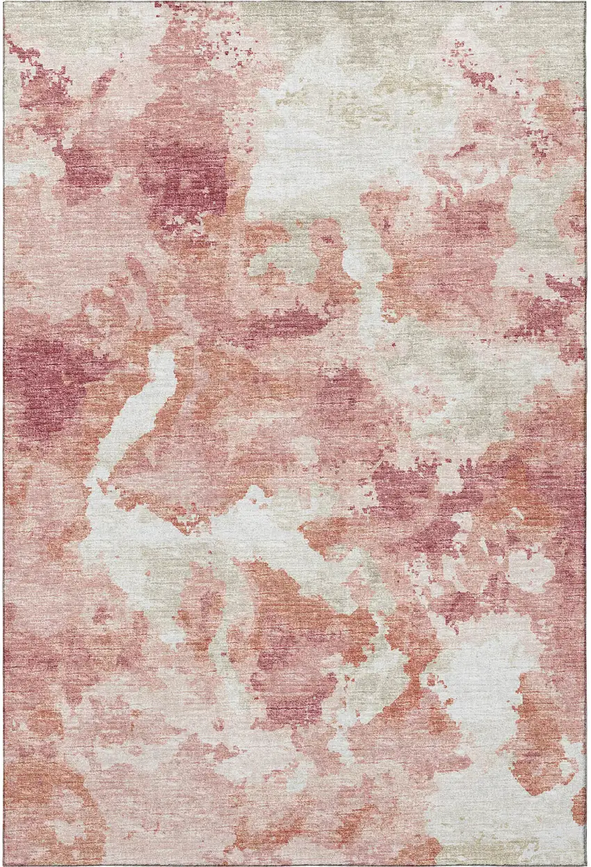 Pink And Ivory Abstract Washable Indoor Outdoor Area Rug Photo 4