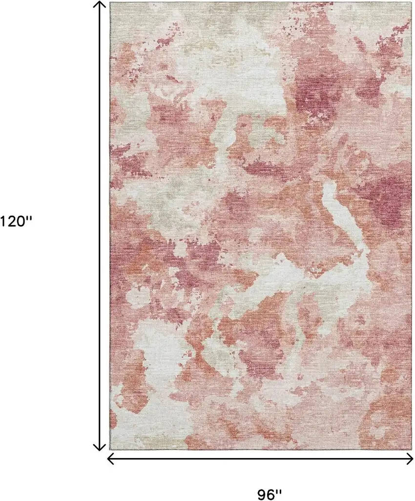 Pink And Ivory Abstract Washable Indoor Outdoor Area Rug Photo 3