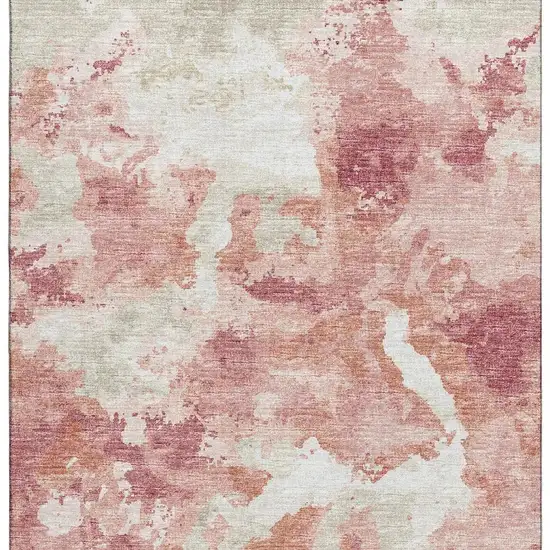 Pink And Ivory Abstract Washable Indoor Outdoor Area Rug Photo 4