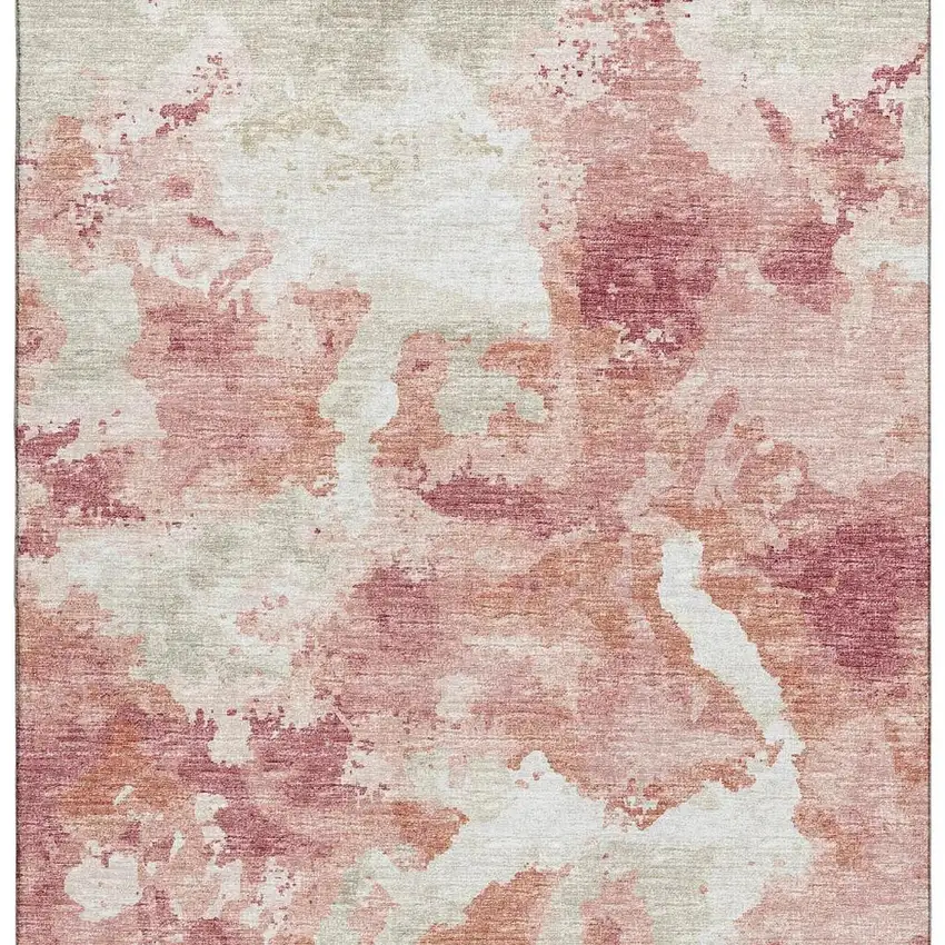Pink And Ivory Abstract Washable Indoor Outdoor Area Rug Photo 4