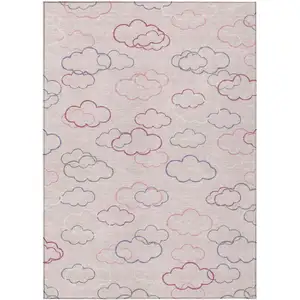Photo of Pink And Ivory Abstract Washable Indoor Outdoor Area Rug