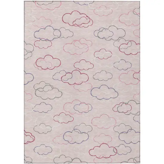 Pink And Ivory Abstract Washable Indoor Outdoor Area Rug Photo 1