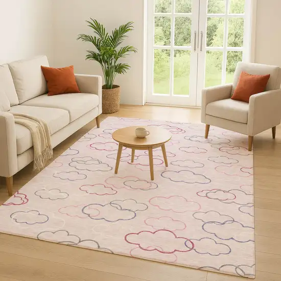 Pink And Ivory Abstract Washable Indoor Outdoor Area Rug Photo 5
