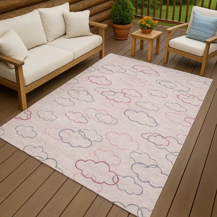 Pink And Ivory Abstract Washable Indoor Outdoor Area Rug Photo 7