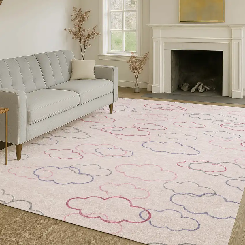 Pink And Ivory Abstract Washable Indoor Outdoor Area Rug Photo 6