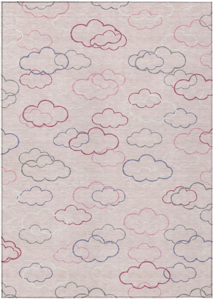 Pink And Ivory Abstract Washable Indoor Outdoor Area Rug Photo 1