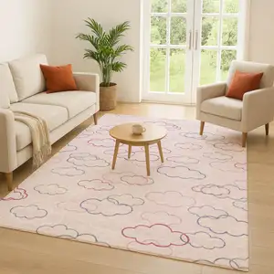 Photo of Pink And Ivory Abstract Washable Indoor Outdoor Area Rug