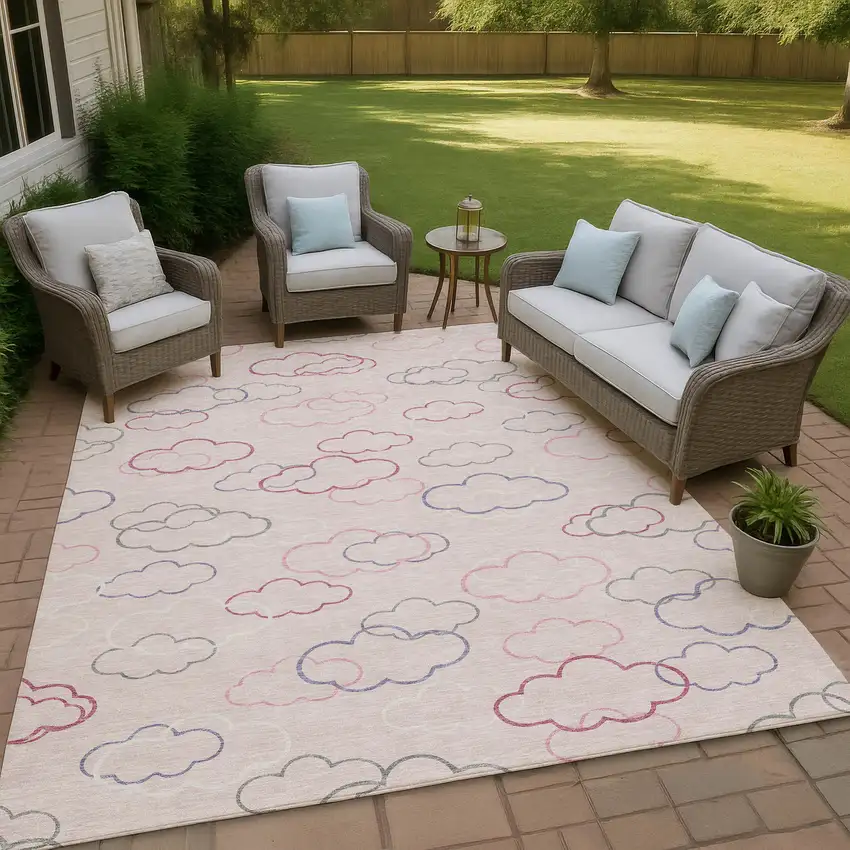 Pink And Ivory Abstract Washable Indoor Outdoor Area Rug Photo 4