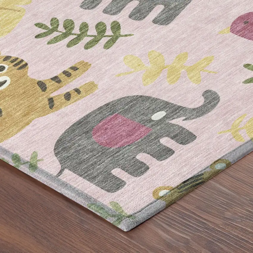 Pink And Ivory Abstract Washable Indoor Outdoor Area Rug Photo 4