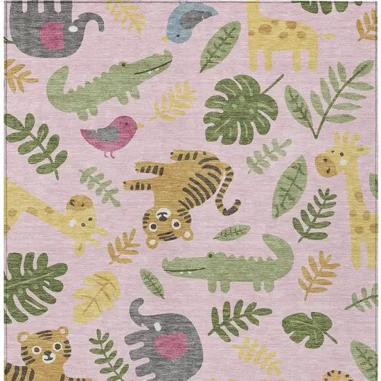 Pink And Ivory Abstract Washable Indoor Outdoor Area Rug Photo 3
