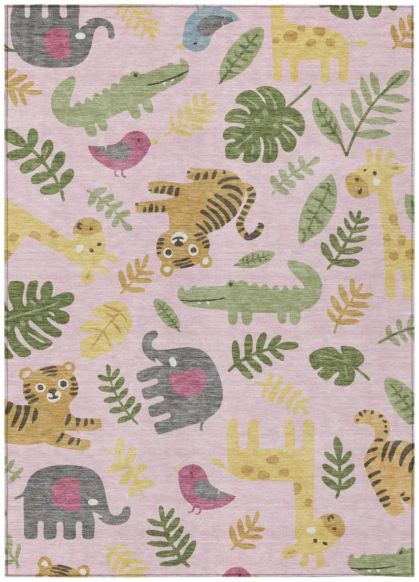 Pink And Ivory Abstract Washable Indoor Outdoor Area Rug Photo 1